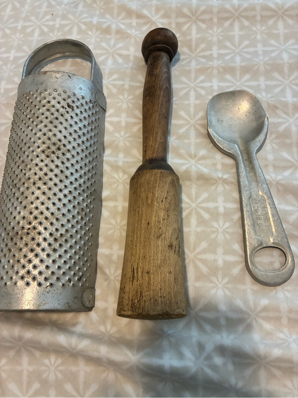 Antiques Wooden Pestle and Metal Grater Set - Natural Wood and Silver